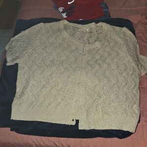 Faded Glory Cream Cardigan Sweater with Chevron Pattern